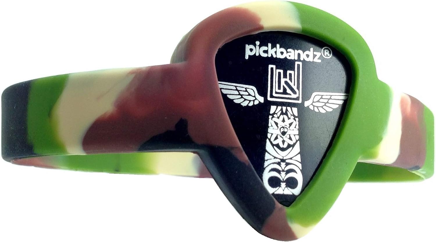 Wristband Guitar Pick Holder - pop in your favorite custom guitar pick (Pickbandz pick included) select Color and Size - Rock On! (Adult Medium to Large, Timberwolf Gray) image 4
