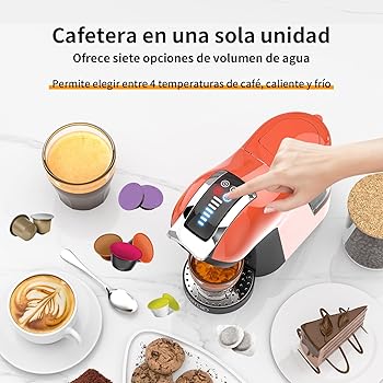 19Bar 5en1 Máquina de Café Espresso Multicápsulas para Nespresso/Dolce Gusto/MIO y Cápsulas de Café Molido/ESE EM-308A Naranja2