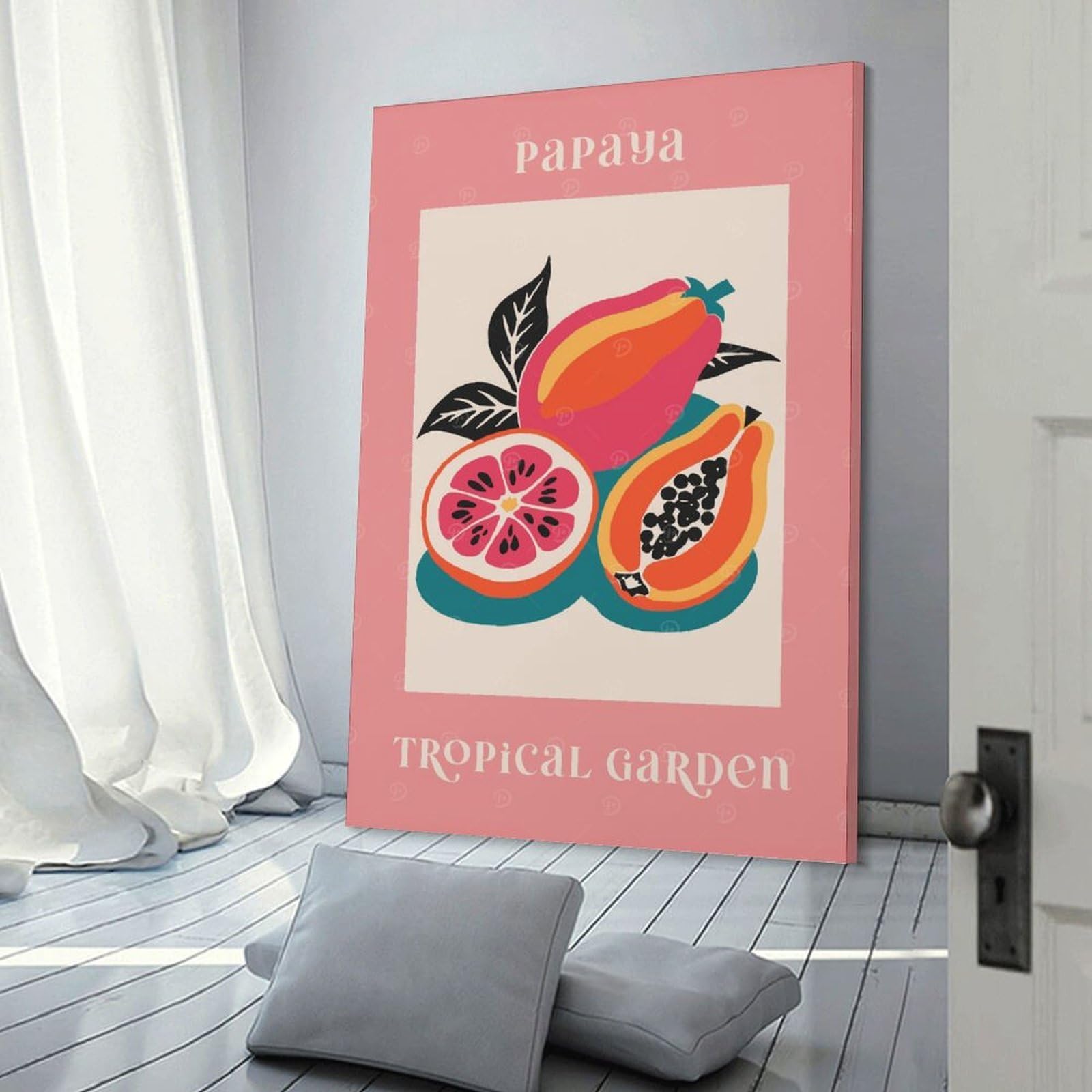 Junmoney Pink Papaya Garden Canvas Wall Picture 24x36inch(60x90cm), for Picture Wall Styling in Lounge Or Bedroom, Decorative Artwork with Flexible Styling