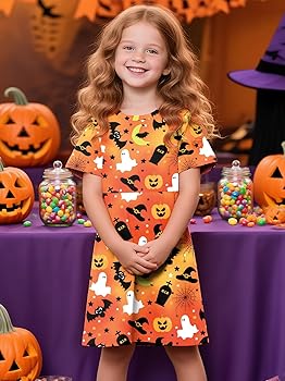 tiorhooe Halloween Dress Kids Ghost Pumpkin Dresses Children Girls