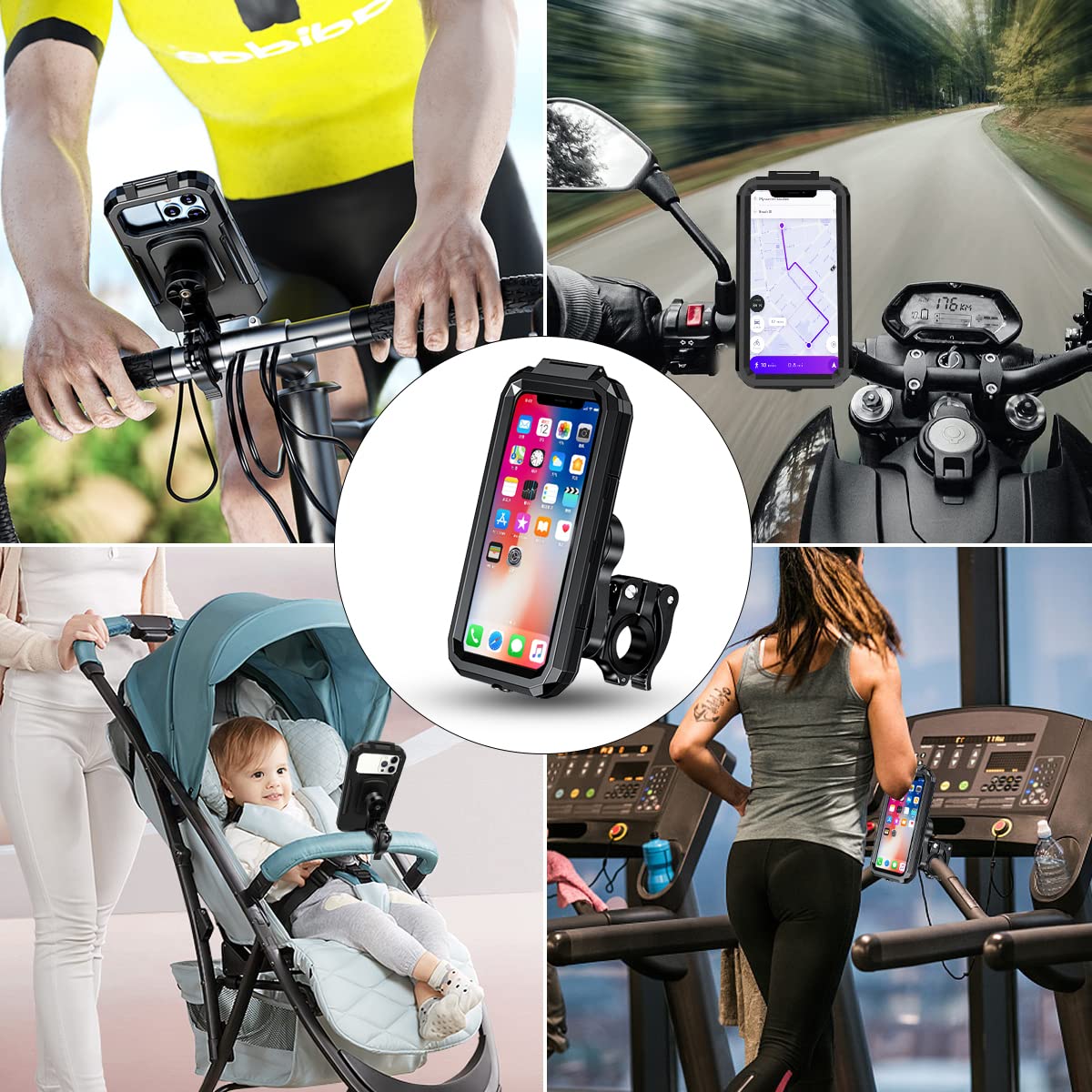 Porta Cellulare Bici Universale Moto Impermeabile Rotazione 360° Supporto Telefono Anti-Shake per 5.5-6.8 Pollici Smartphone Nero