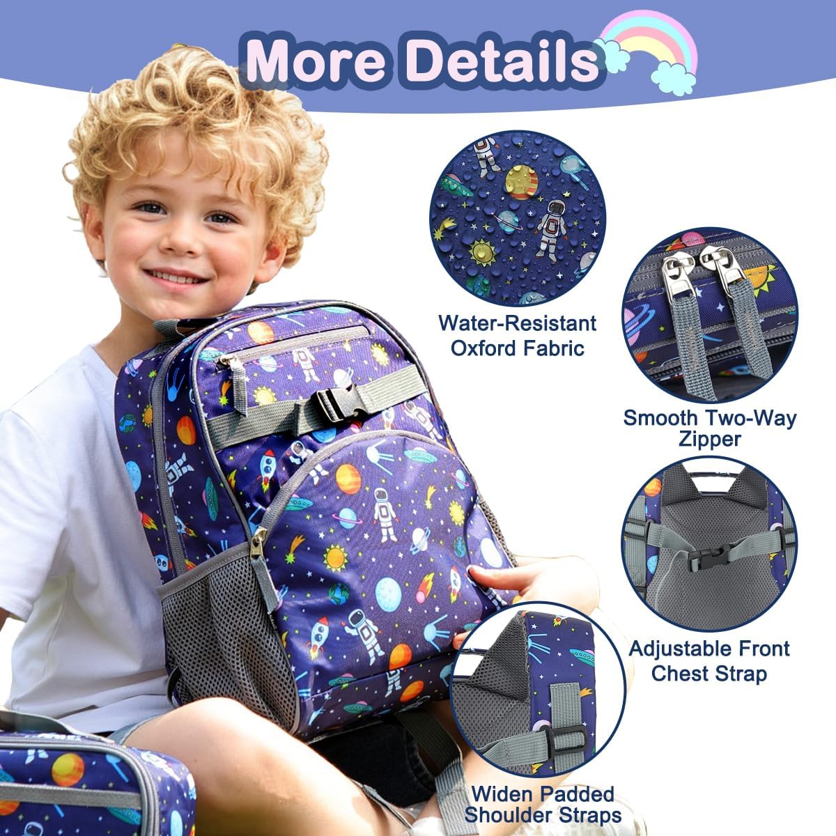 FlowFly Kids Backpack for Toddler Boys Girls, Simple Lightweight Bookbag for Daycare Kindergarten Elementary School Travel, Small Modern Bag (Medium 15'', Astronaut) - Image 4