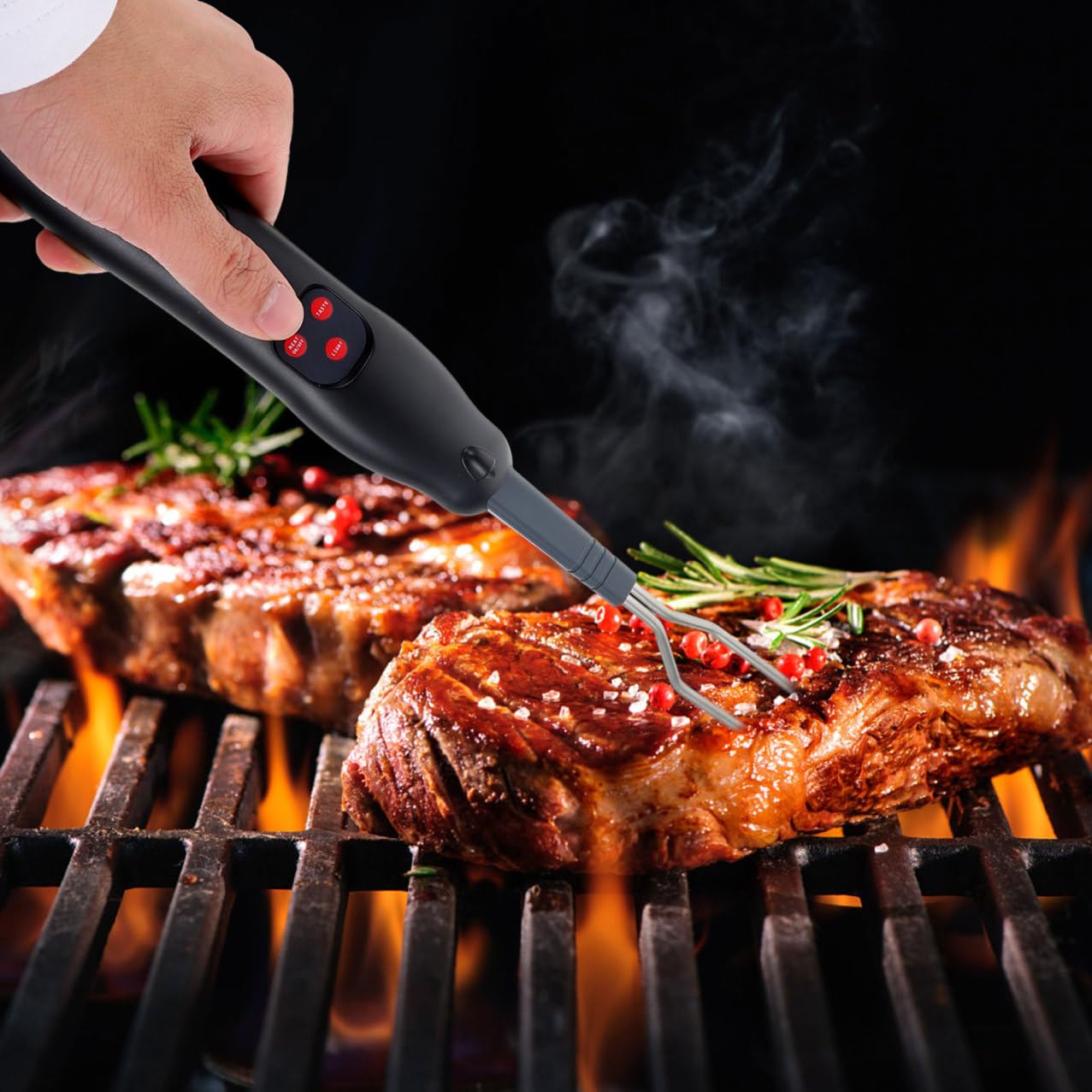 DOITOOL Digitales Bbq Thermometer mit Fleischgabel aus Abs für Präzise Temperaturmessung und Leicht Ablesbares Display zum Grillen und Braten im Außenbereich