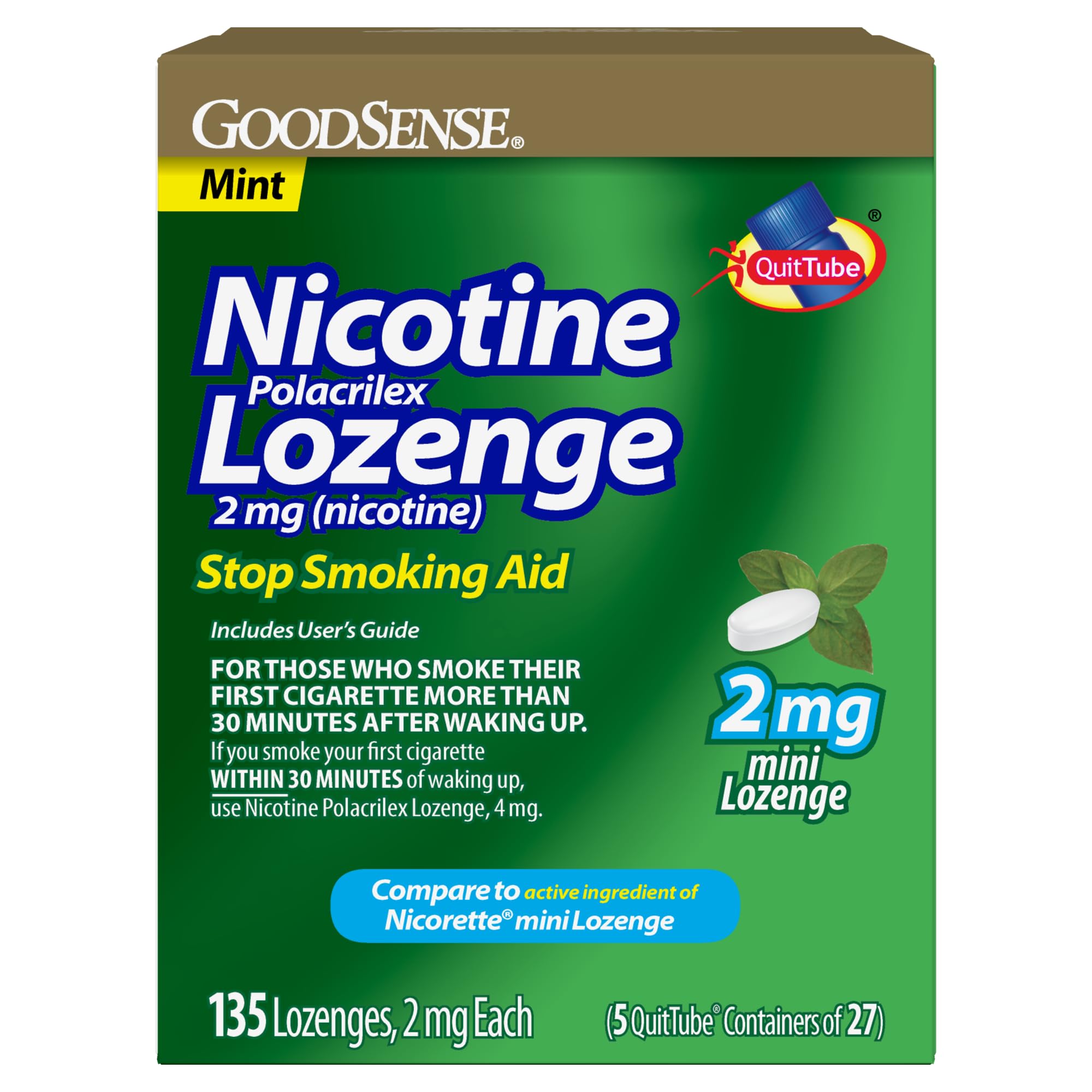 Photo 1 of GoodSense Mini Nicotine Polacrilex Lozenge, 2 mg (Nicotine), Mint Flavor, 135 Count
