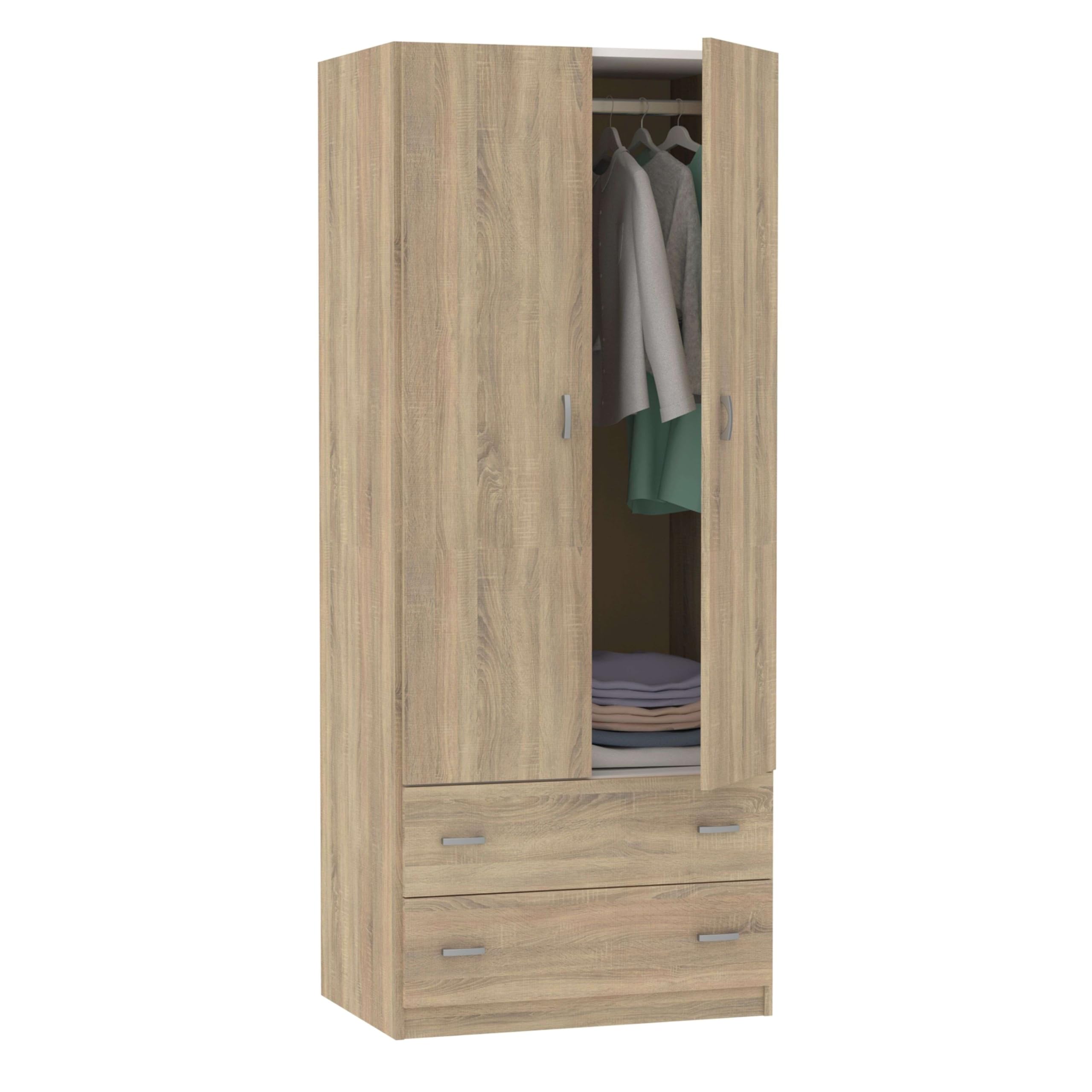 Muebles Pitarch Kambrium Eiche | Schlafzimmerschrank 2 Türen 2 Schubladen, Cambrian-Eiche, 180X74x50 Cm (Höhe X Breite X Tiefe), Modernes Beistellmöbel, Tibet Kollektion