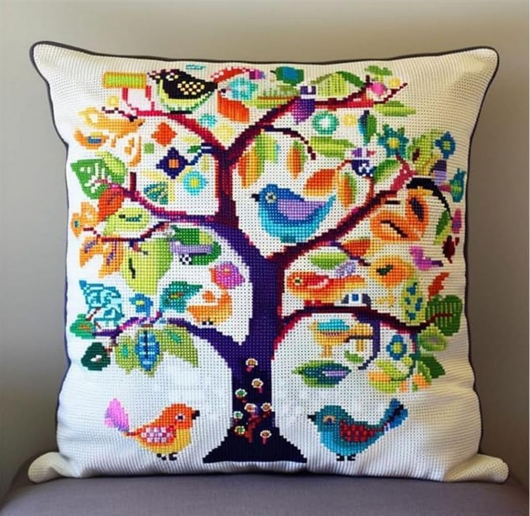 FWRTYCB Latch Hook Pillow Kit Tree of Life and Birds Crochet Yarn Hooking