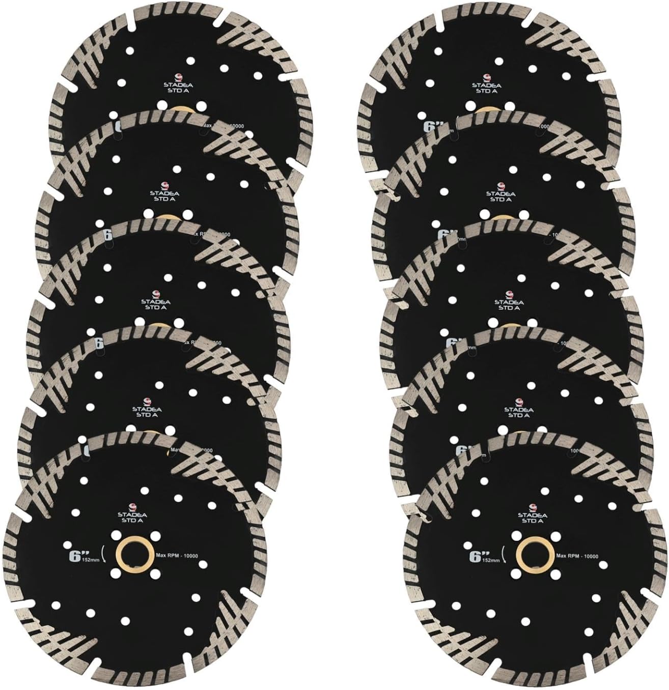 Stadea SBD124K Diamond Saw Blade 6-Inch Continuous Turbo Dry Cutting -Cuts Granite, Quartz, Engineered Stone Fits Grinder, Saw Cutter, 8 MM Segments - Pack of 10