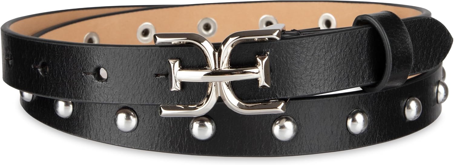 Sam Edelman womens Double-e Plaque Logo Buckle Skinny Fashion Trouser Belt