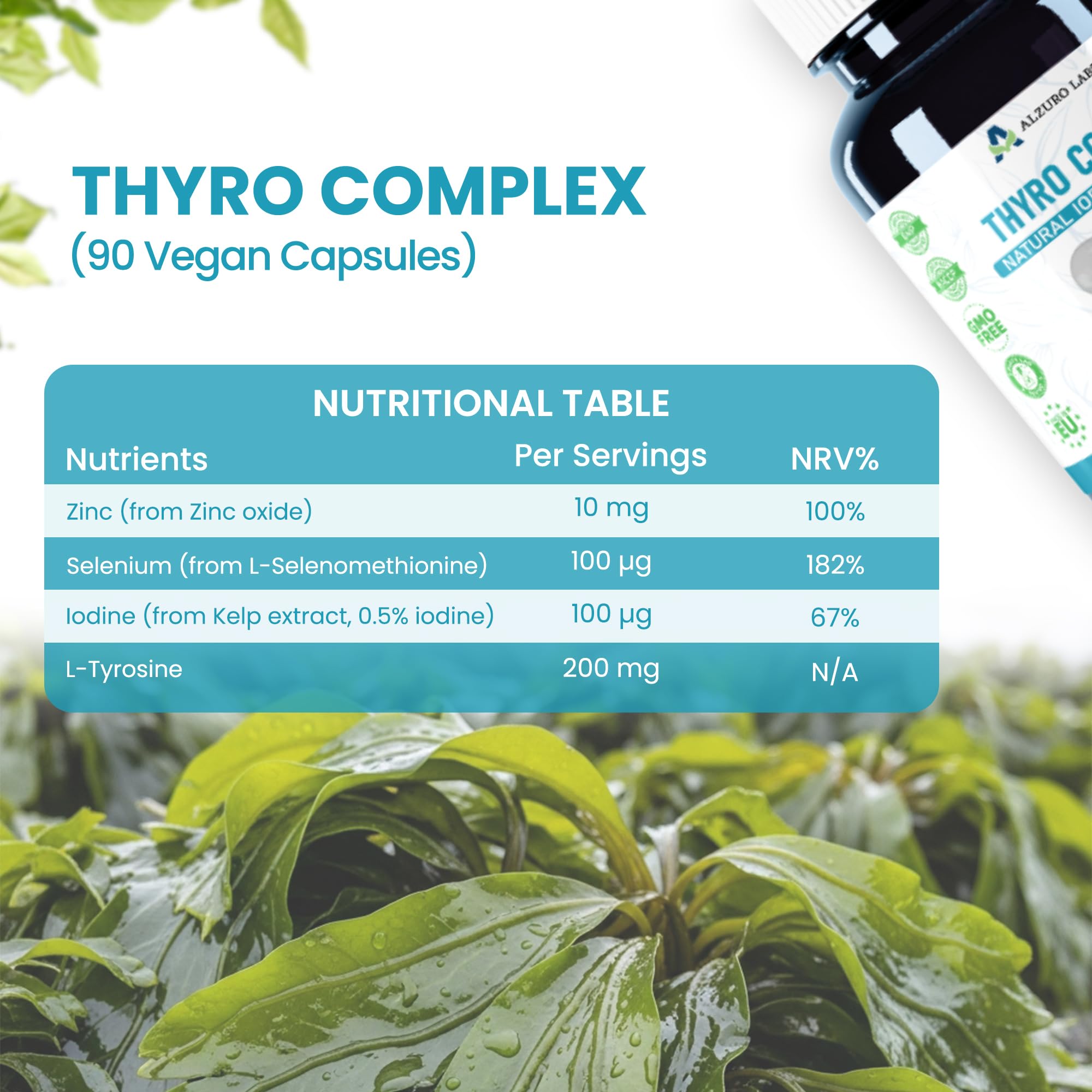 Thyro Complex | 90 Gélules Véganes | Iode, Sélénium, Zinc & L-Tyrosine | Réserve 3 Mois | GMP & Testé en Laboratoire Indépendant