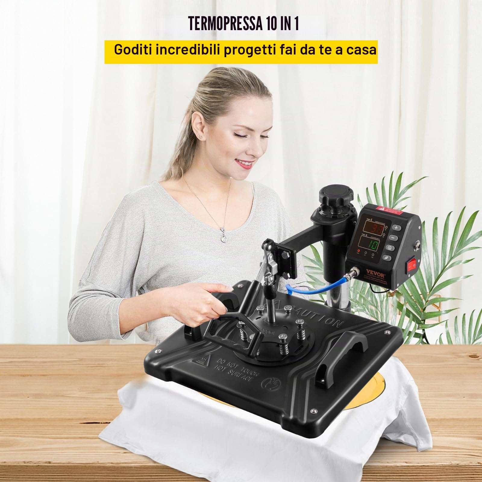 VEVOR 10 in 1 Pressa a Calore Multifunzionale, 30 x 38 cm Stampa a Trasferimento Rotante 360° Macchina di Sublimazione, Pressa Termica per T-shirt, Tazze, Nero