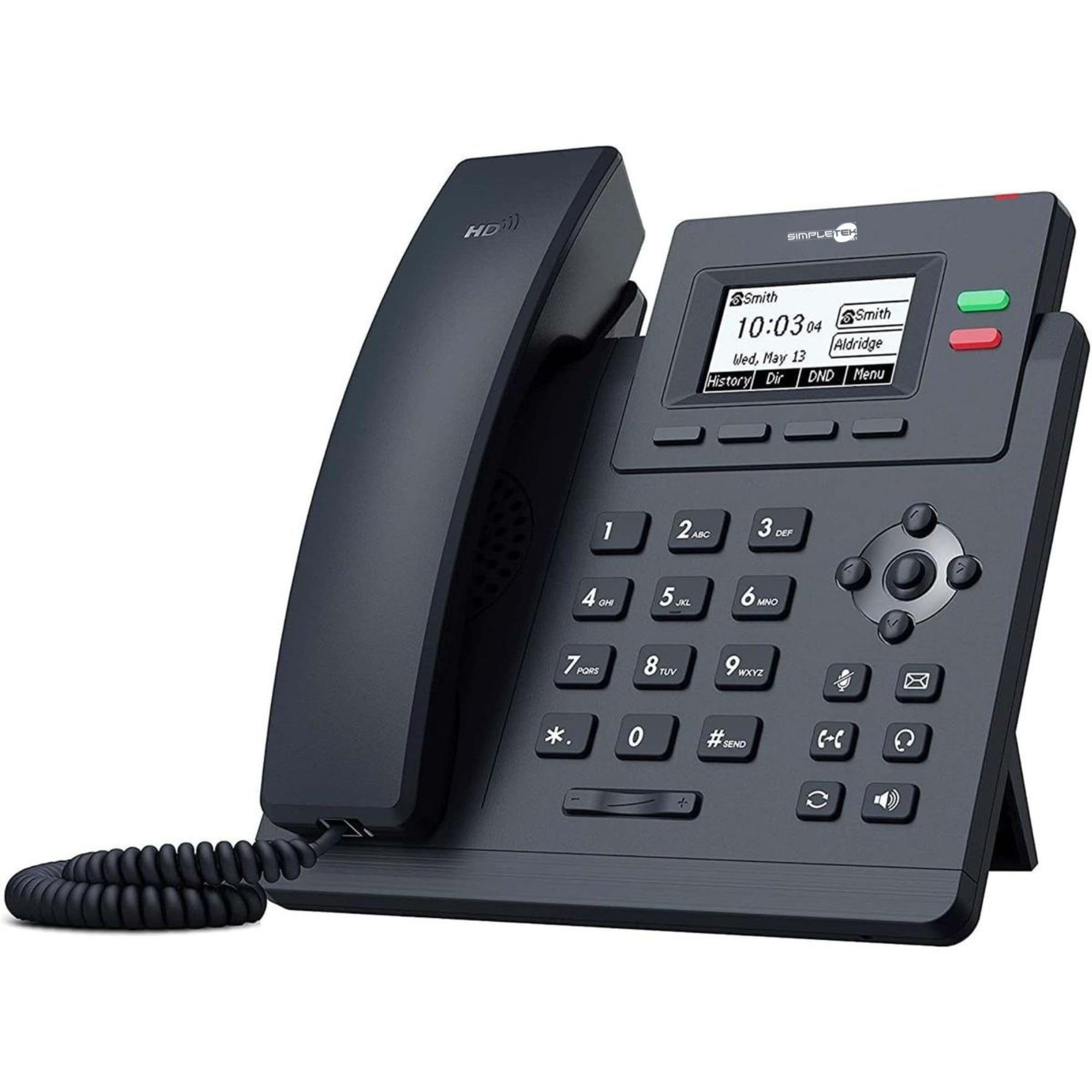 SIMPLETEK - Telefon IP VoIP, 2 konta SIP, podświetlany wyświetlacz, dźwięk HD, EHS i PoE, 2 x Ethernet 10/100 (odnowiony)