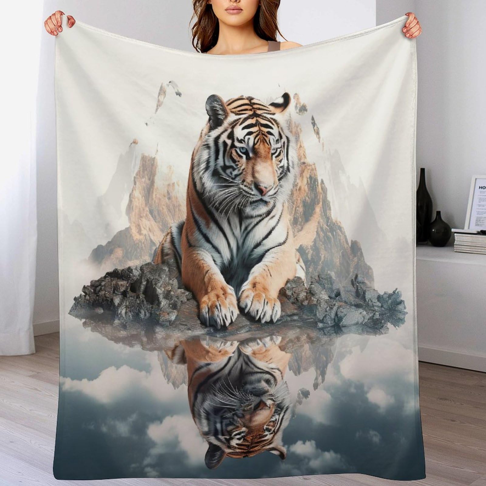 Couverture tigre en flanelle douce et chaude lavable en machine pour canape ou lit 130x150cm