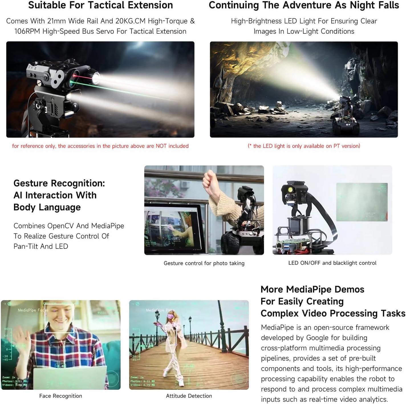 Waveshare RaspRover Open-Source 4WD AI Robot,Compatible with Raspberry Pi 4B, Dual Controllers, Computer Vision, Comes with Pan-Tilt Module, PI4B-4GB NOT Included