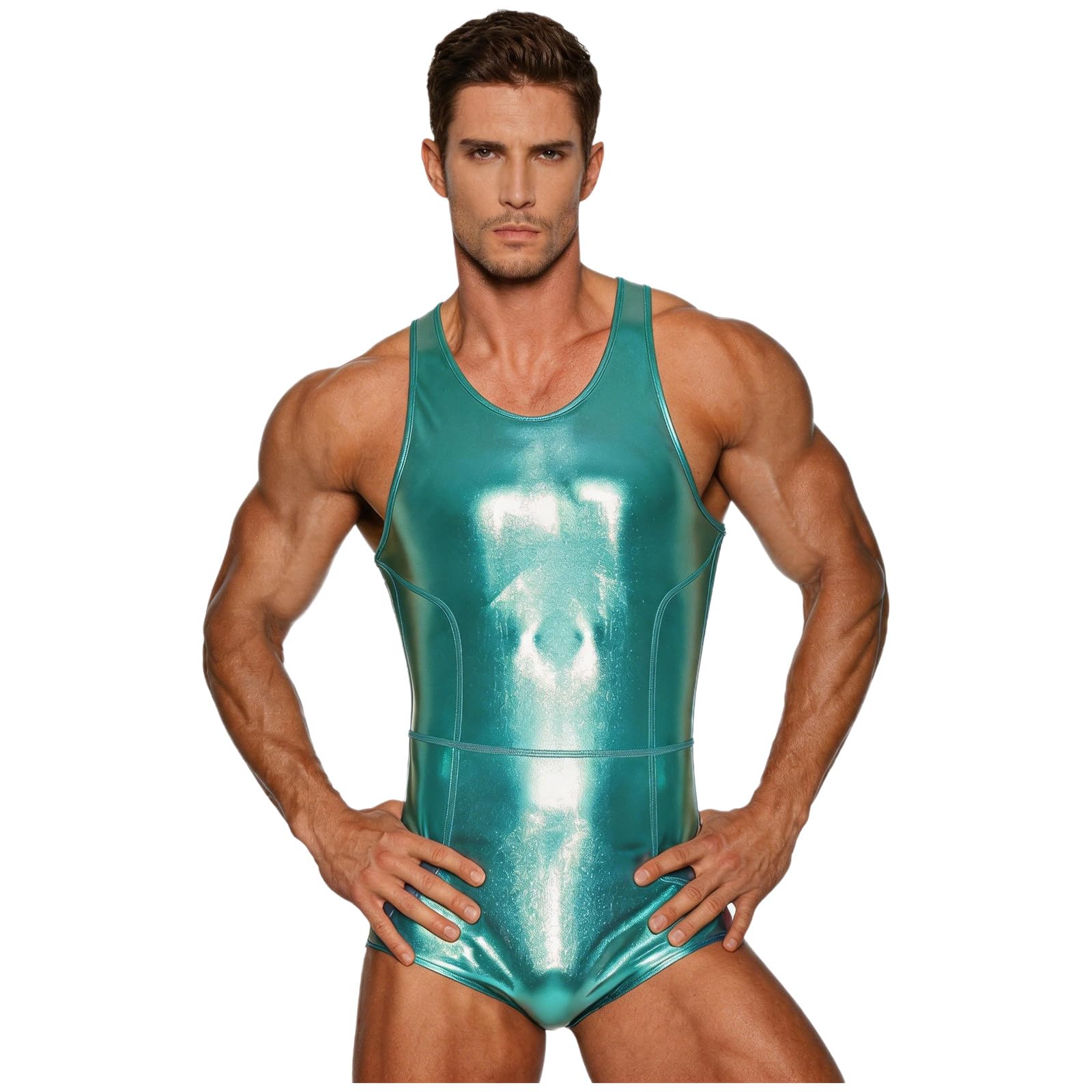 YiZYiF Men Jockstraps Leotard Wrestling Singlet Rave Outfits Green XL