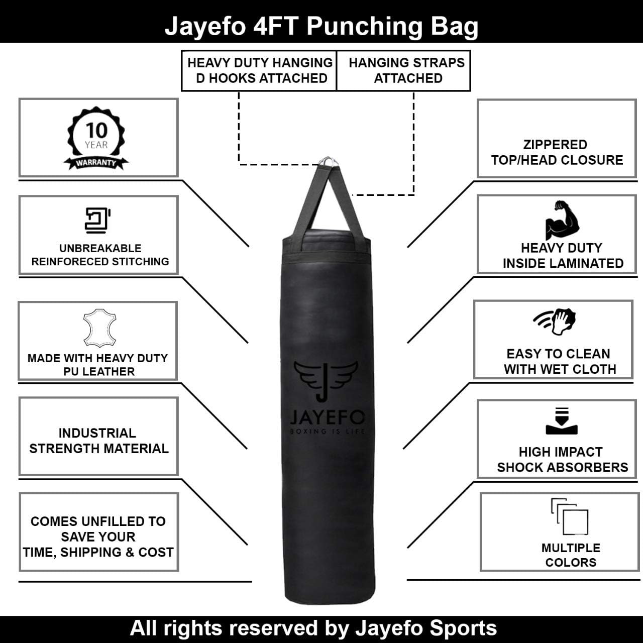 JAYEFO Punching Bag (Black, 4 FT) : Sports & Outdoors