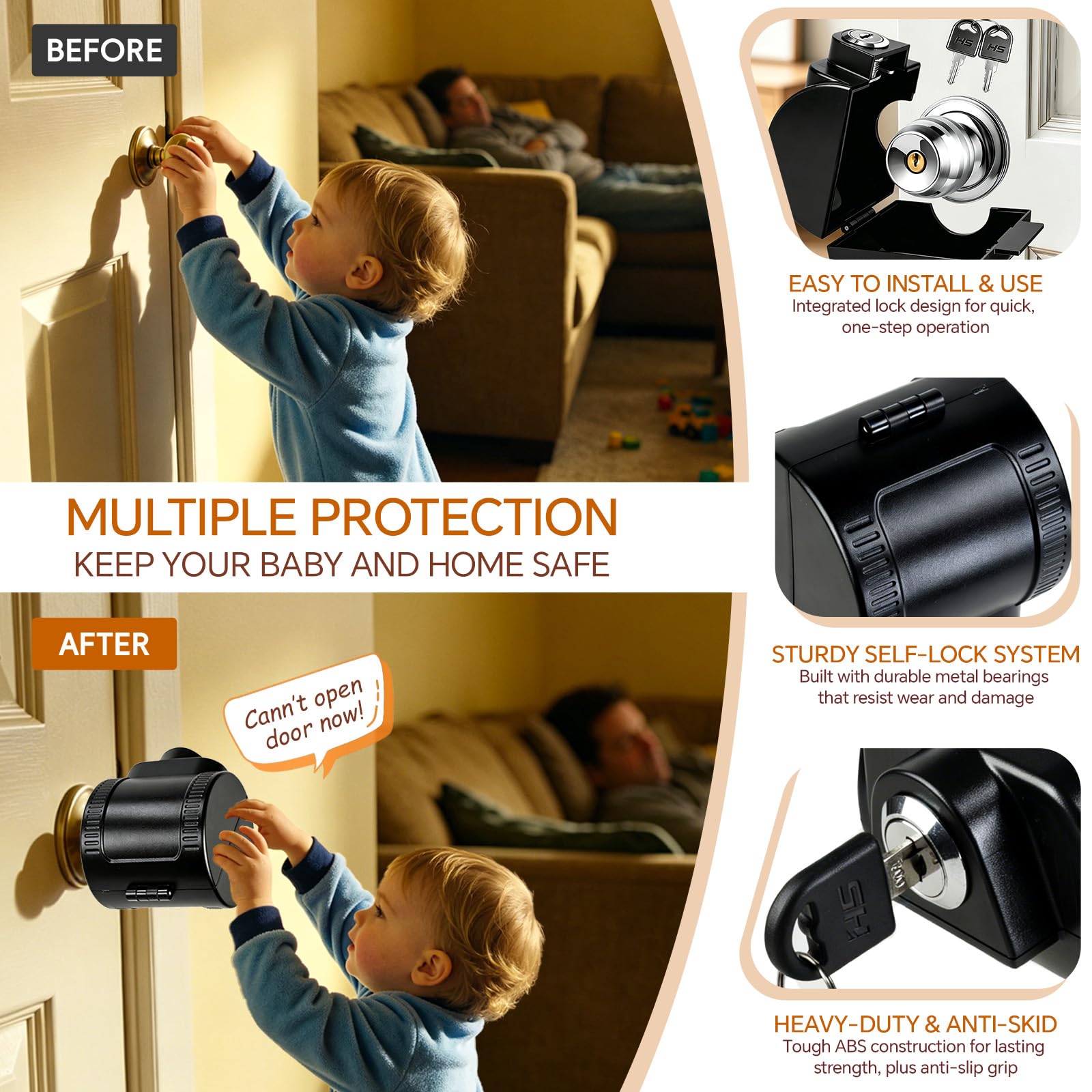 Child Safety Door Knob Covers - Keyed Security -3