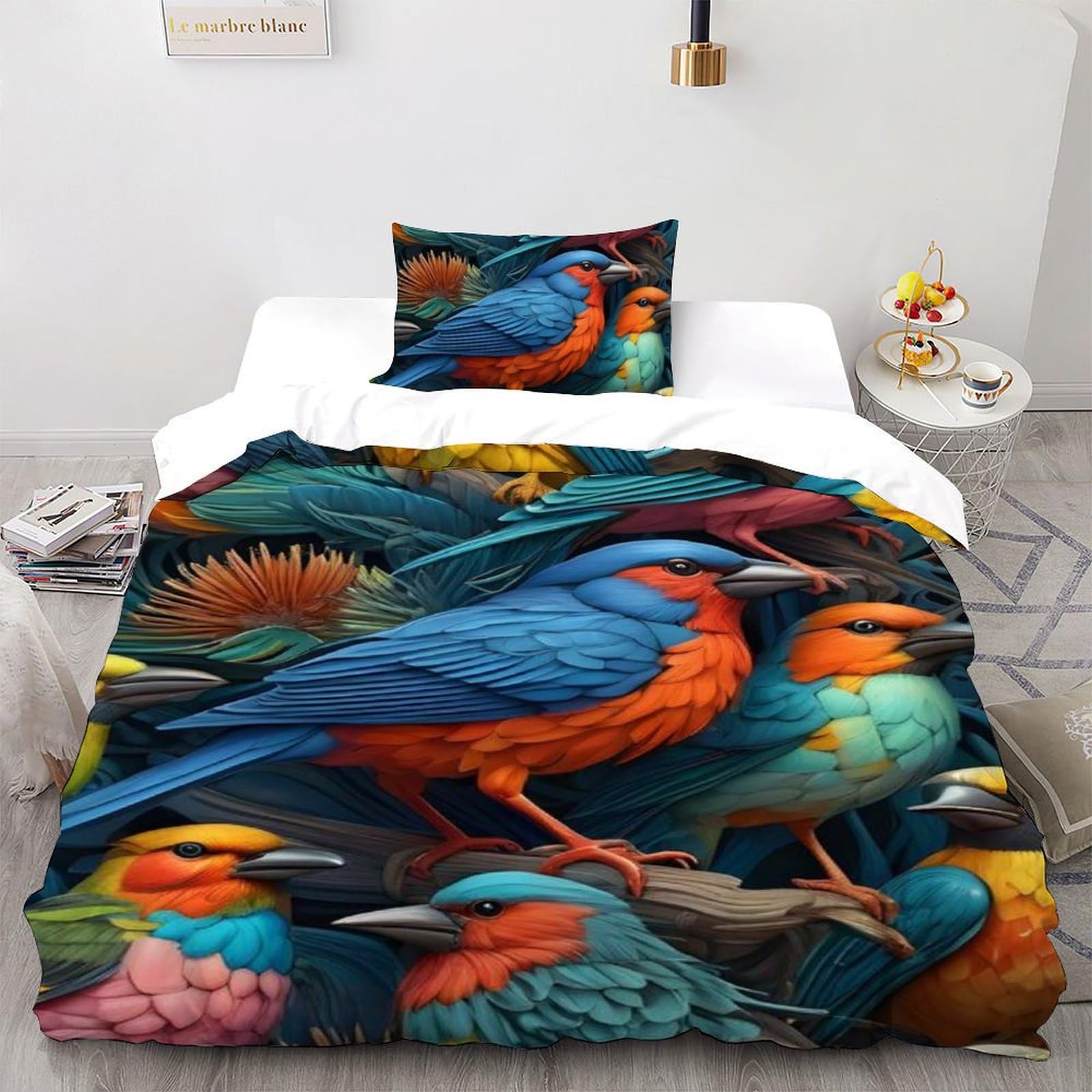 Housse de couette oiseau 135x200 pour lit enfant en microfibre