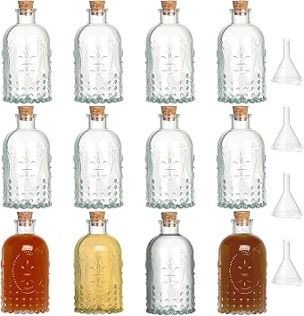 TBWIND 12 Pack 6oz Glass Bottles with Cork Stoppers, 200ml Clear Glass Liquor Bottles for Vanilla Extract, Infusions, Homemade Spirits, Wedding Favors & DIY Crafts