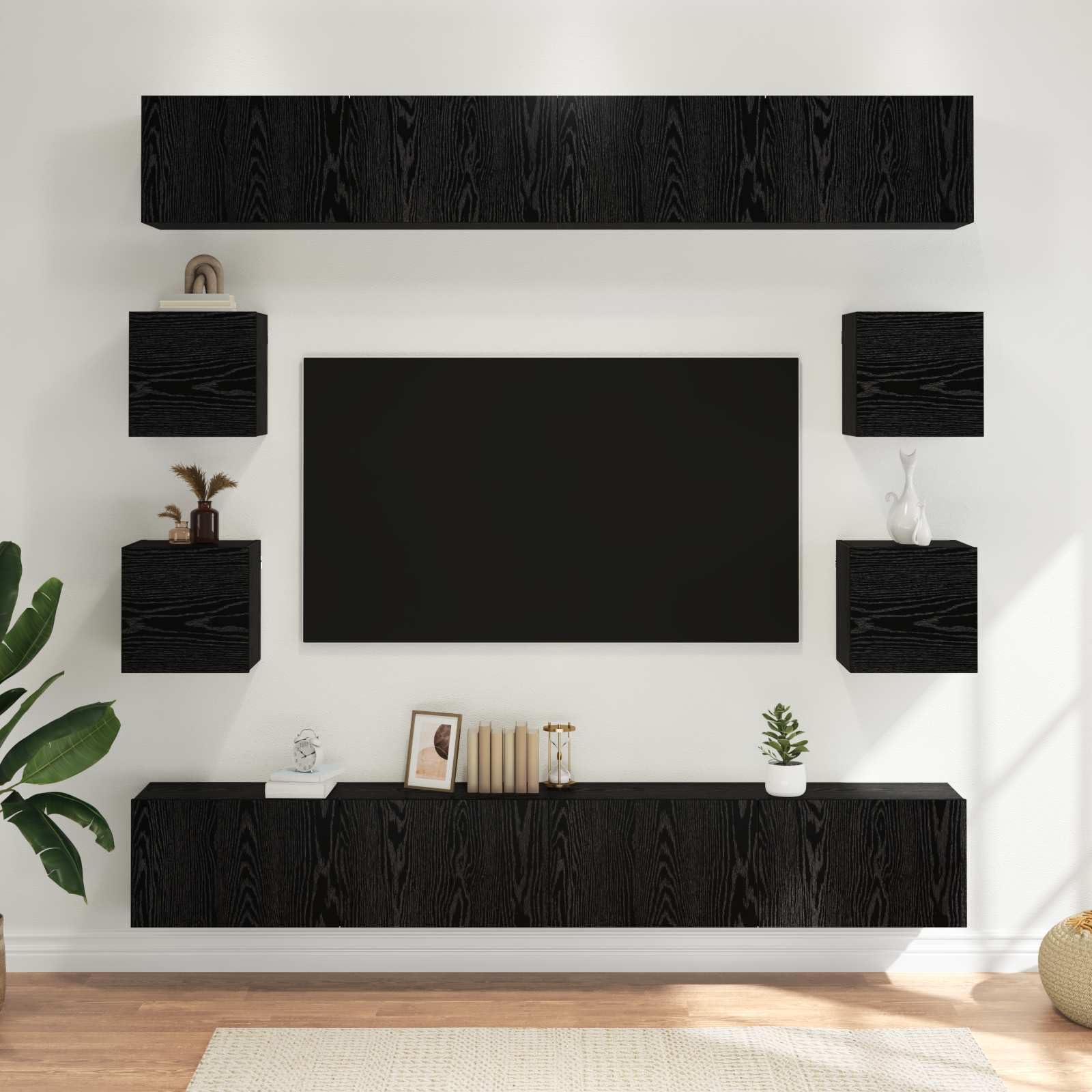 Conjunto de Mueble de TV 8 uds. Roble Negro, Muebles TV, 75.62 kg-3438609