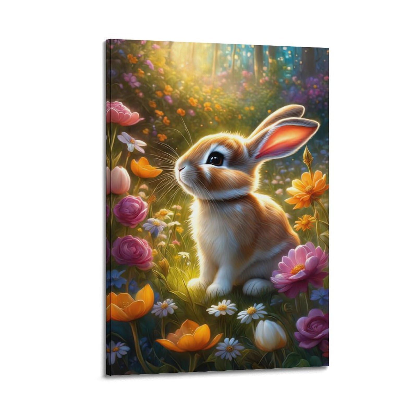 WZKTCL Animal Poster Bunny in The Meadow Artwork Poster Decorative Painting Canvas Wall Posters And Art Picture Print Modern Family Bedroom Decor Posters 24x36inch(60x90cm)