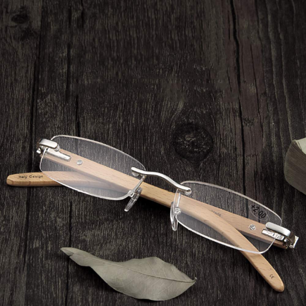 JRP Lesebrille,Hd Harz Log Rahmenlos Ältere Brille Männlich Ultraleicht Umweltschutz Gemütlich/Silber / +2.0