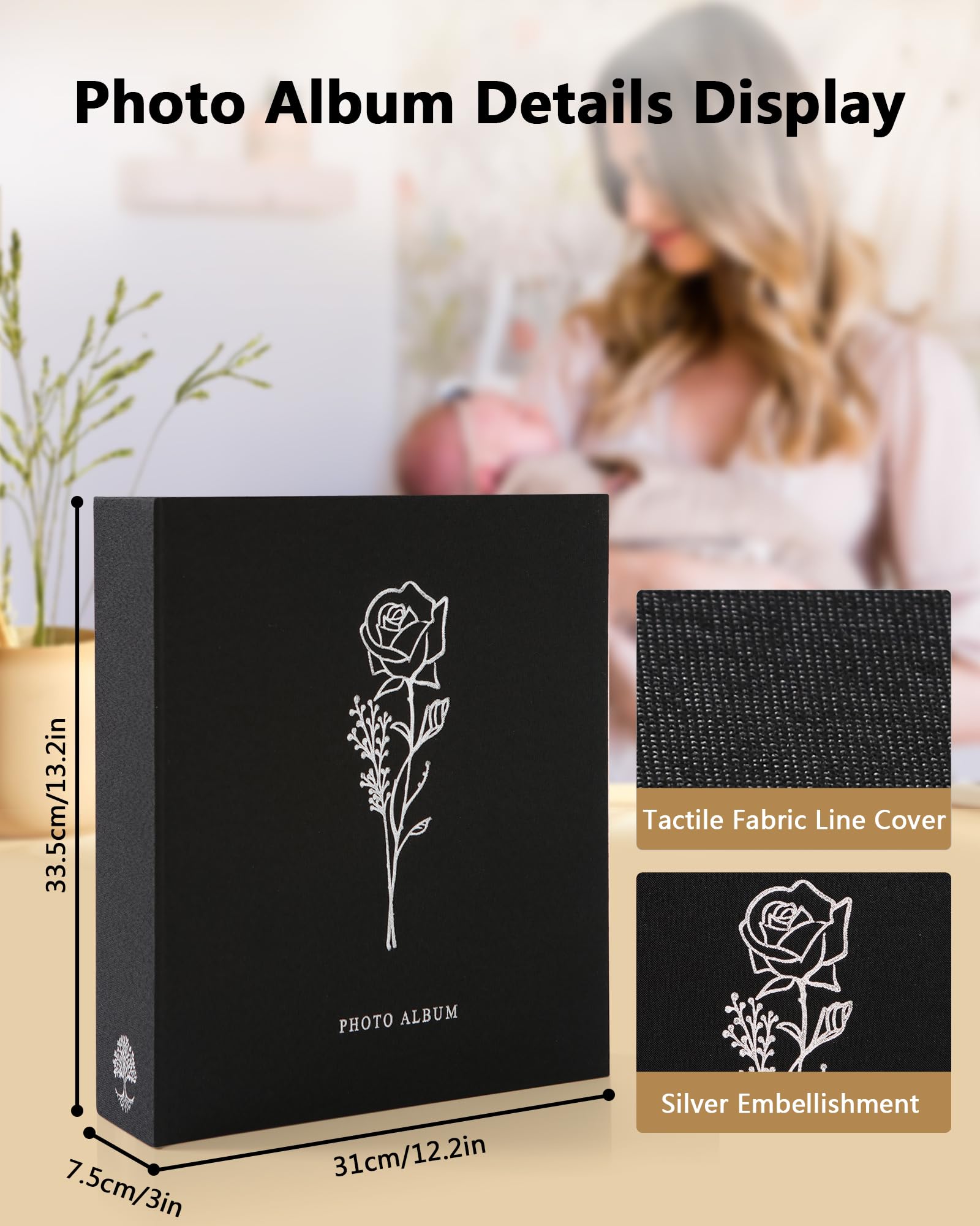 Álbum de fotos de 6 x 4 pulgadas, 1000 bolsillos, álbumes de fotos de lino para aniversario de boda familiar, álbum para fotos horizontales y verticales, 10 x 15 cm, color negro