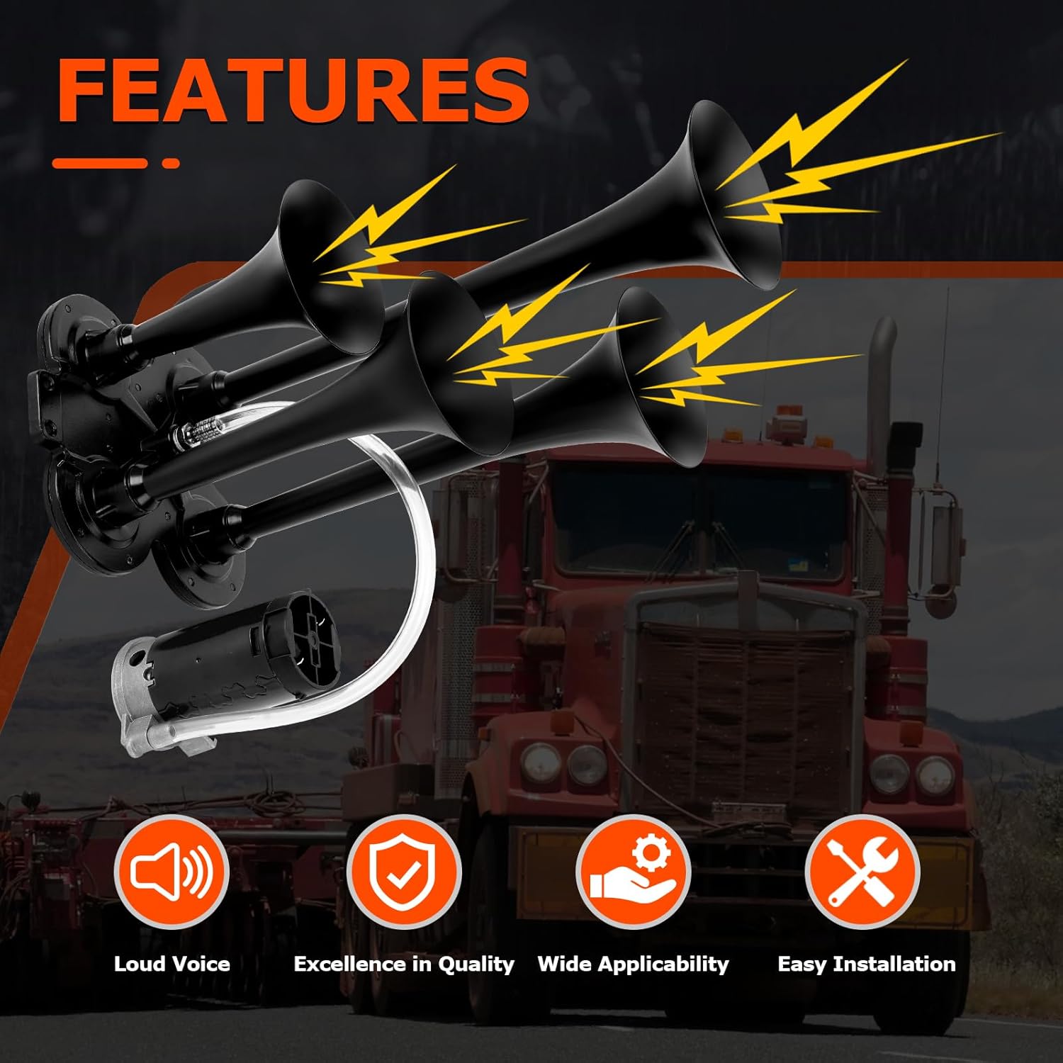 Train Air Horn Kit 12V 185DB for Truck Car 4 Speakers Super Loud Air Horn with Compressor Compatible with Jeep SUV Pickup Train Motorhome and Other Vehicles