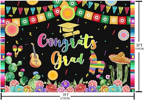 Miniatura 5 de Telón de fondo mexicano de 7 x 5 pies, decoración de fiesta de graduación mexicana 2022, abanicos de papel, flores, fotografía, fondo de tela de