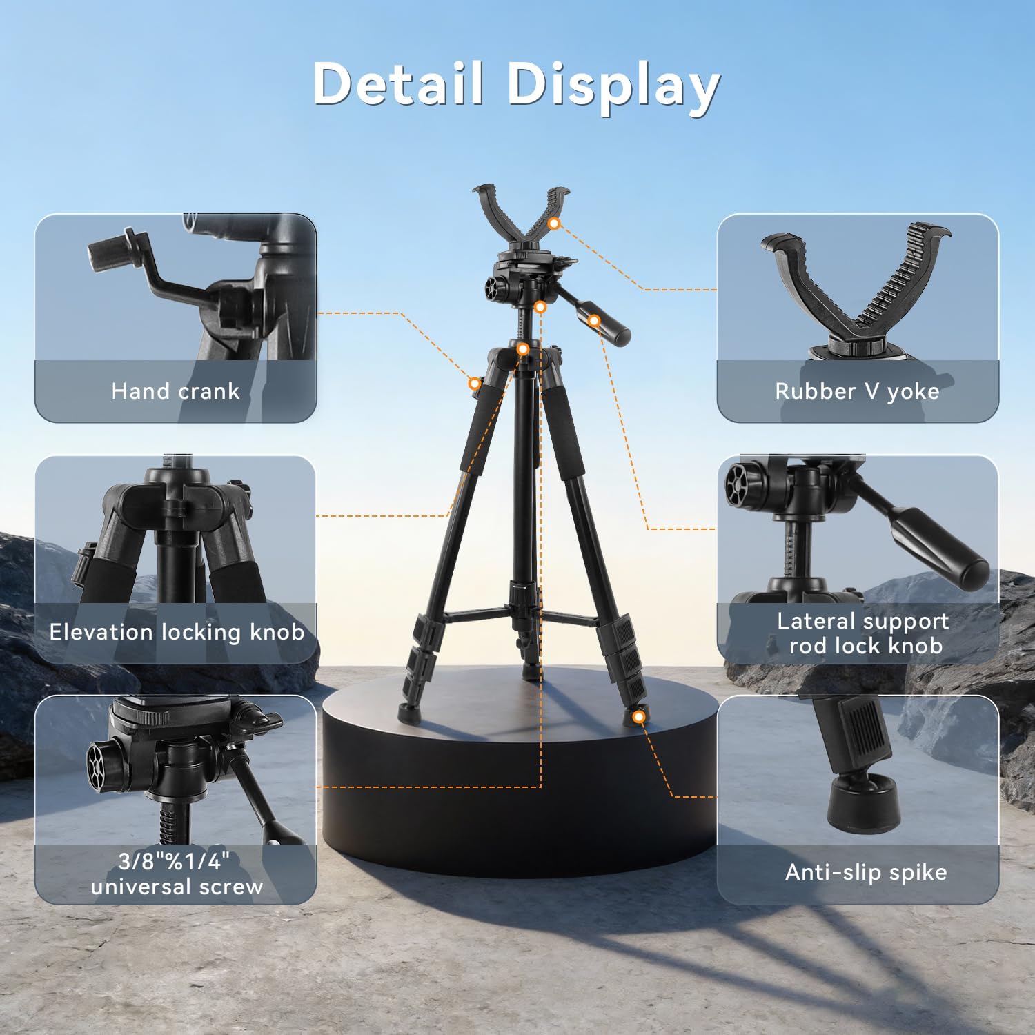 Adjustable Rifle Shooting Tripod, Hunting Rest V Yoke Rifle Rest, Aluminum Alloy Crossbow Shooting Stand with Rifle Clamp 360° Rotation Free Operation 24"-71" Stable Rest