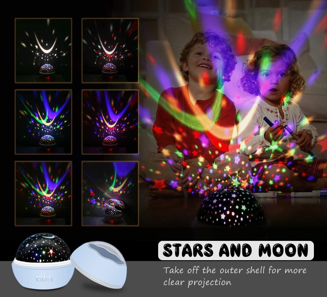 Product Deal Projection Lamps, Kids Night Light Projector, Projector Lights for Bedroom Decor, Colorful Rotating Projection Night Lights Gift for Boys Girls and Kids (Blue)