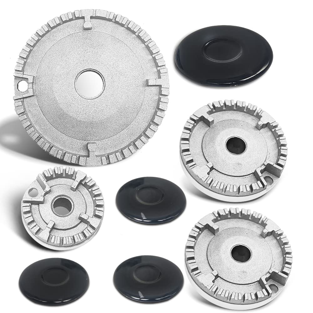 Meyffon Upgraded Cooker Hat Set, Gas Stove Burner Crown Flame Cap Replacement Kit Compatible with Most Gas Stove Burners Metal Stove Handles Lid Kit Black