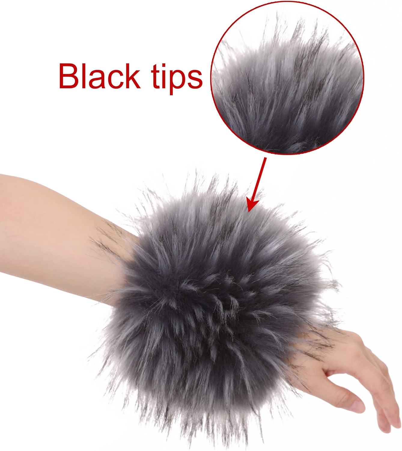 LA CARRIE Women's Leopard Print Faux Fur Wrist Cuffs,Winter Fox Furry Bands Arm Warmer - Image 2