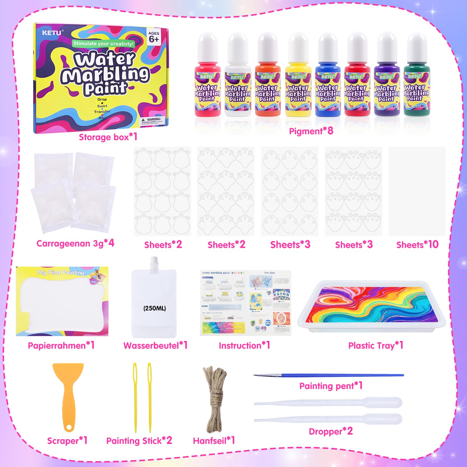 Peinture Marbrée à L'eau Pour Enfants – Kit D'artisanat Pour Filles Et Garçons – Cadeau Idéal Pour Les Enfants âgés De 6 à 8 Ans, 8 à 12 Ans