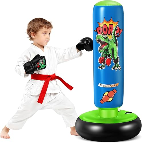 Saco de boxeo para niños, bolsa de boxeo inflable estable de 47 pulgadas para edades de 3 a 6 años, juguete de saco de boxeo de dinosaurio y regalos