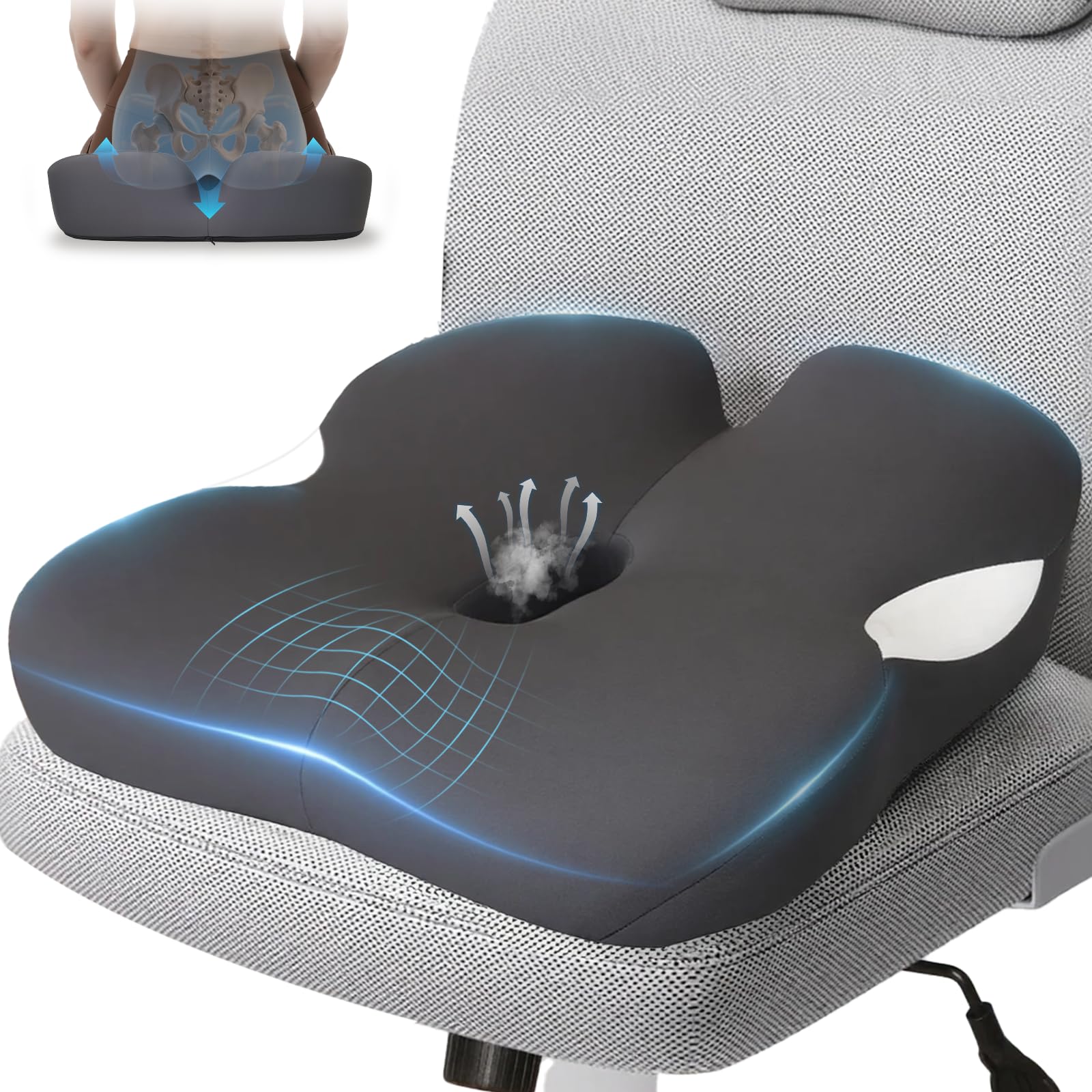 Photo 1 of JarryStart 18.5" x 16.5" Extra Large Memory Foam Cushion, Tailbone Pain Relief Cushion for Long Sitting Soft Hip Support, Breathable X Large Donut Pillow Desk Chair Cushion for Office, Home, Driving