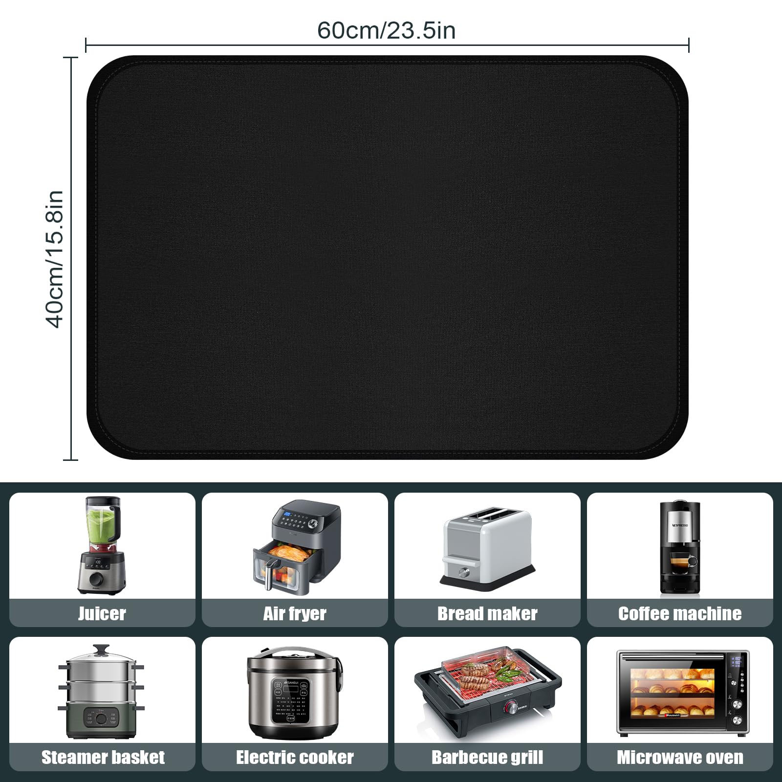 WANDGU 2 stuks vuurvaste onderlegger: 60 x 40 cm vuurvaste siliconen matten, hittebestendige onderlegger antislip en waterdicht, hittebestendige mat voor airfryer koffiezetapparaat magnetron