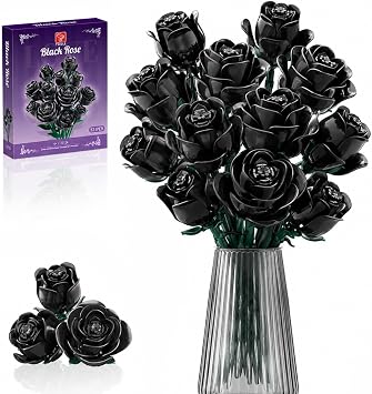 TYCOLE Black Rose Building Blocks, Gothic Bouquet, 12 Flowers, 512 Pcs