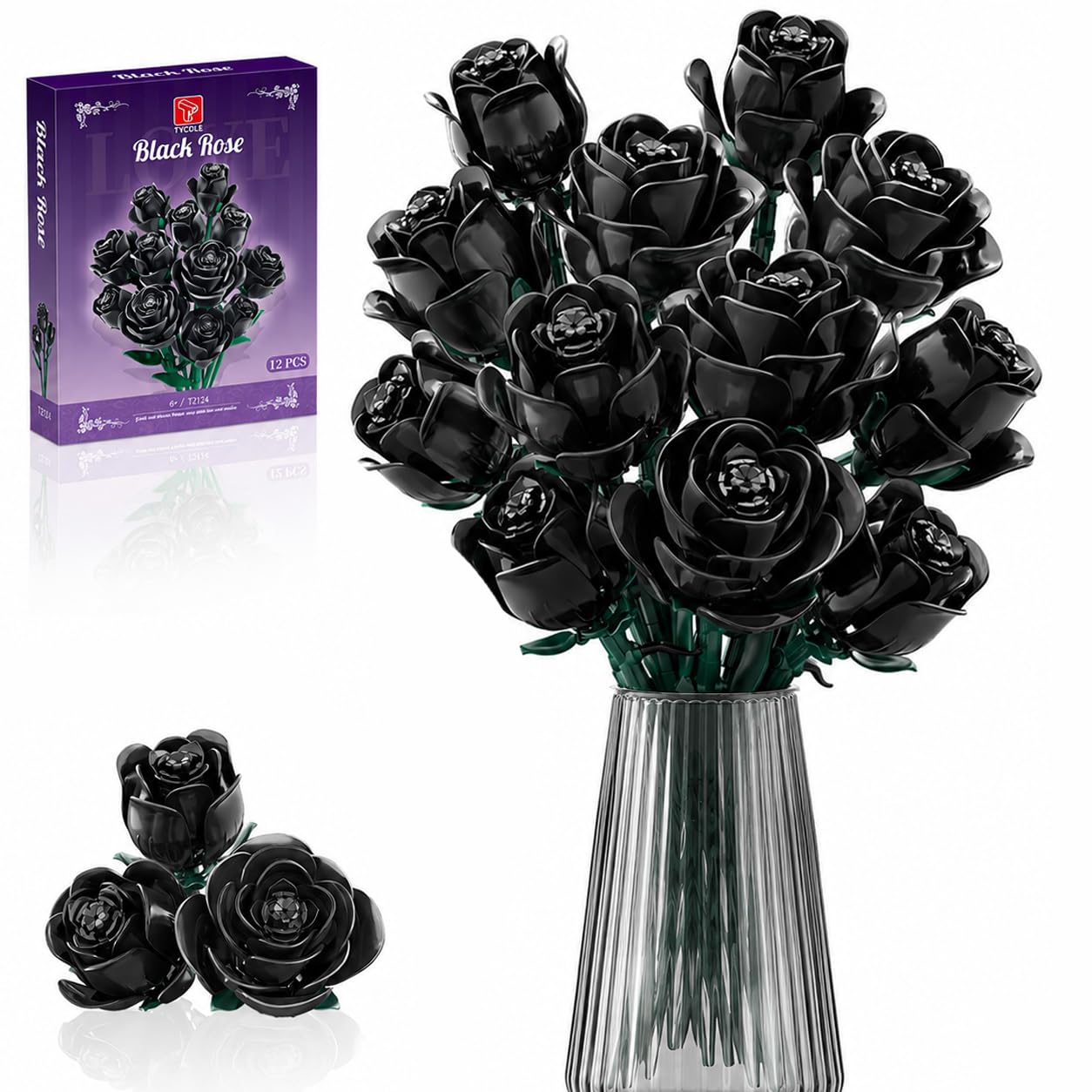 TYCOLE Rose Nere in Mattoncini, Bouquet Gotico, 12 Fiori, 512 Pezzi