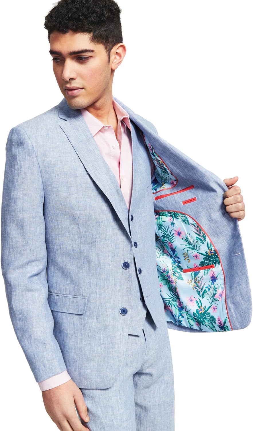 Bar III Men's Chambray Suit Jacket 36R Slim Fit Linen Light Blue