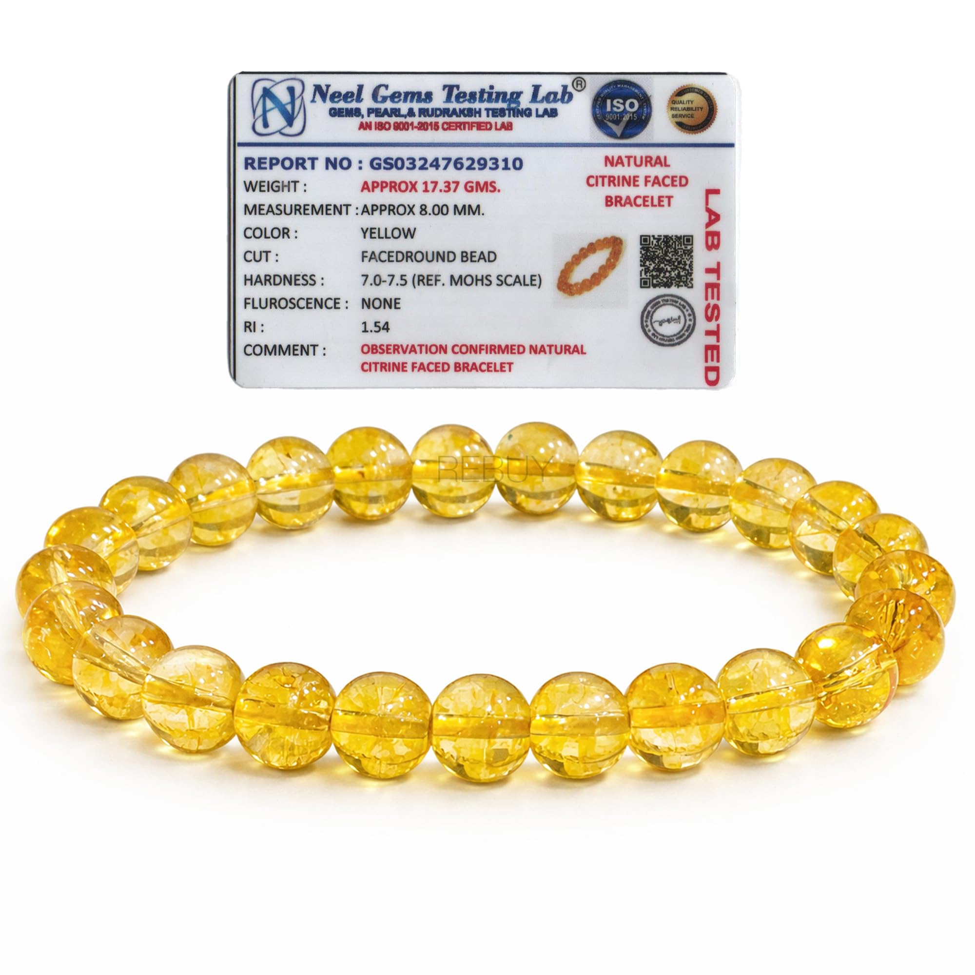 Yellow Citrine Bracelet for Men & Women | Natural Chakra Healing Crystal Gemstone | Lab Certified 8mm Stone Beads for Wealth, Positive Energy Supports Spiritual Growth Bracelet
