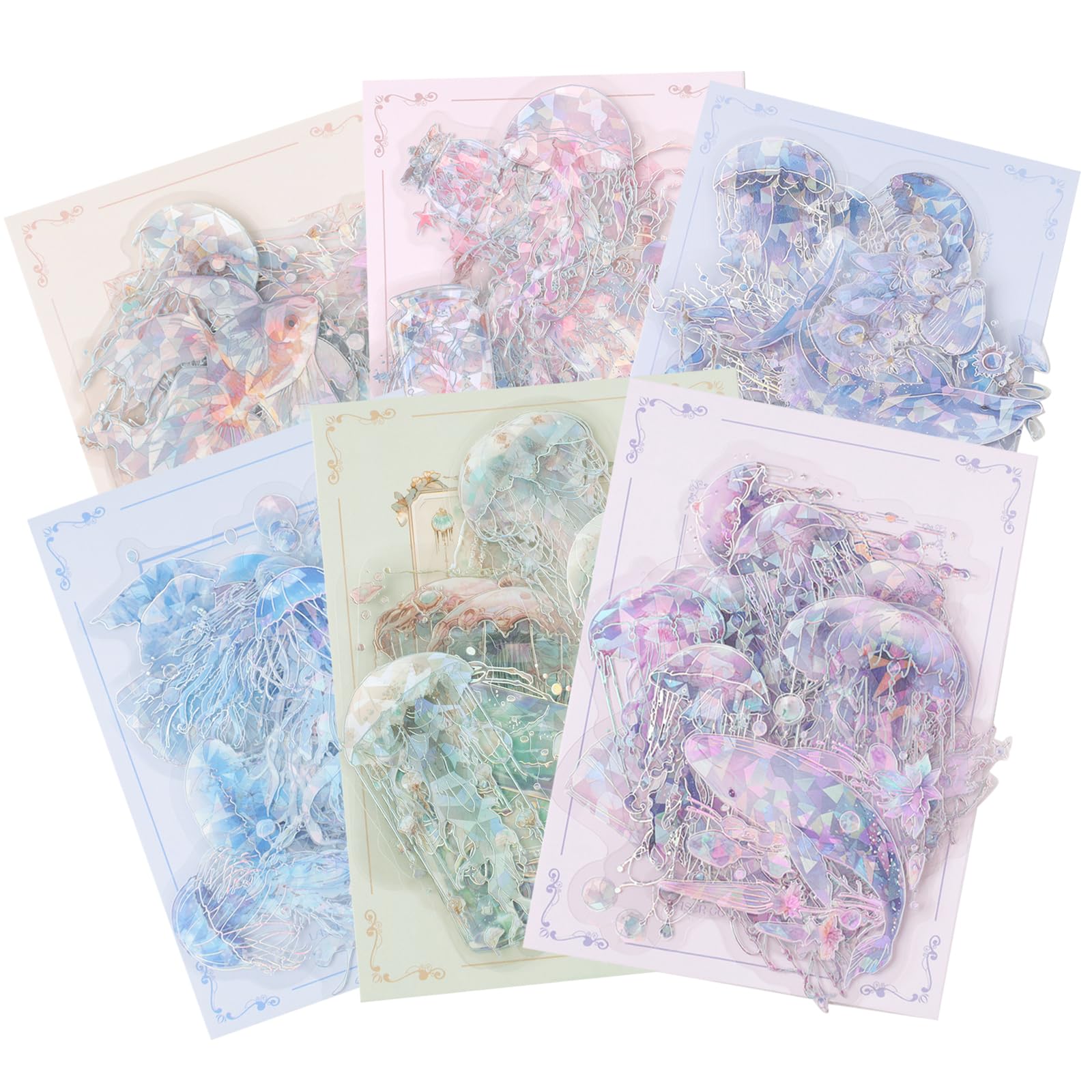Photo 1 of Heliltd 120Pcs Holographic Jellyfish Sticker Glitter Ocean Life Stickers Transparent Jellyfishes Deco Stickers Sea Creature for Junk Journal Scrapbooking Water Bottle