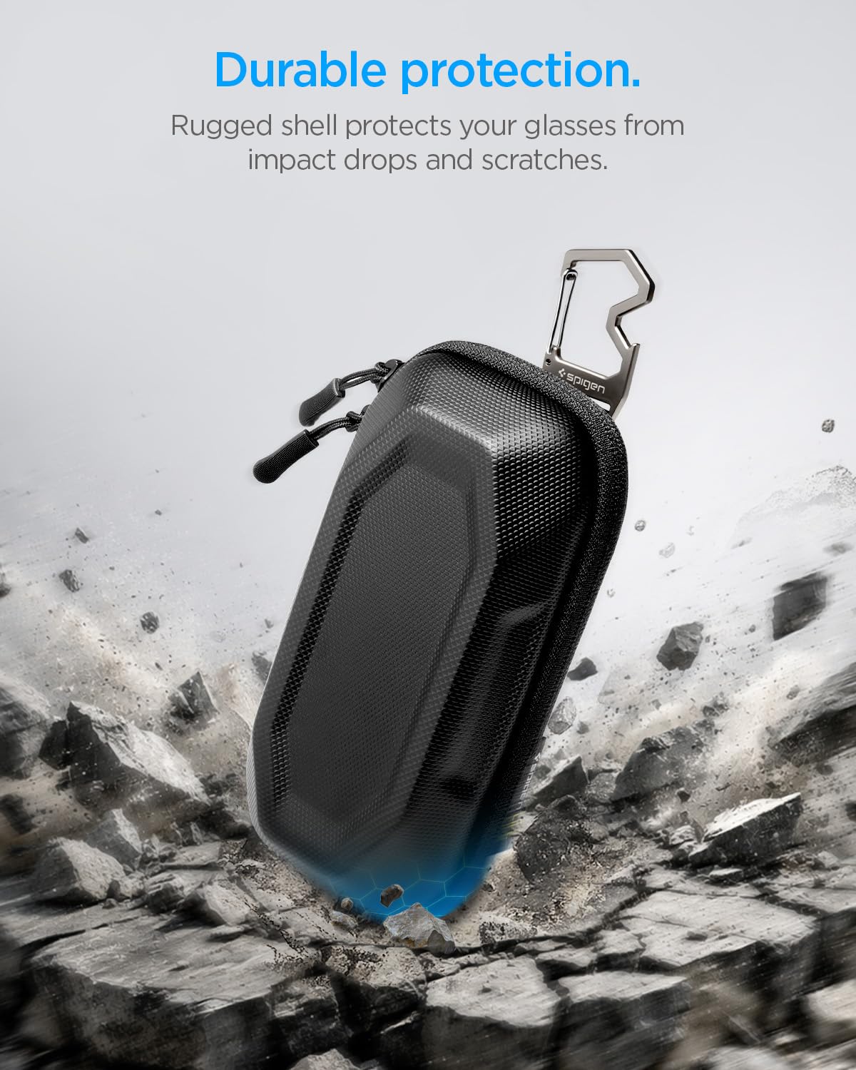 Spigen LIFE Lock Fit Étui pour Lunettes de Soleil Outdoor, Coque EVA avec Mousqueton - Noir