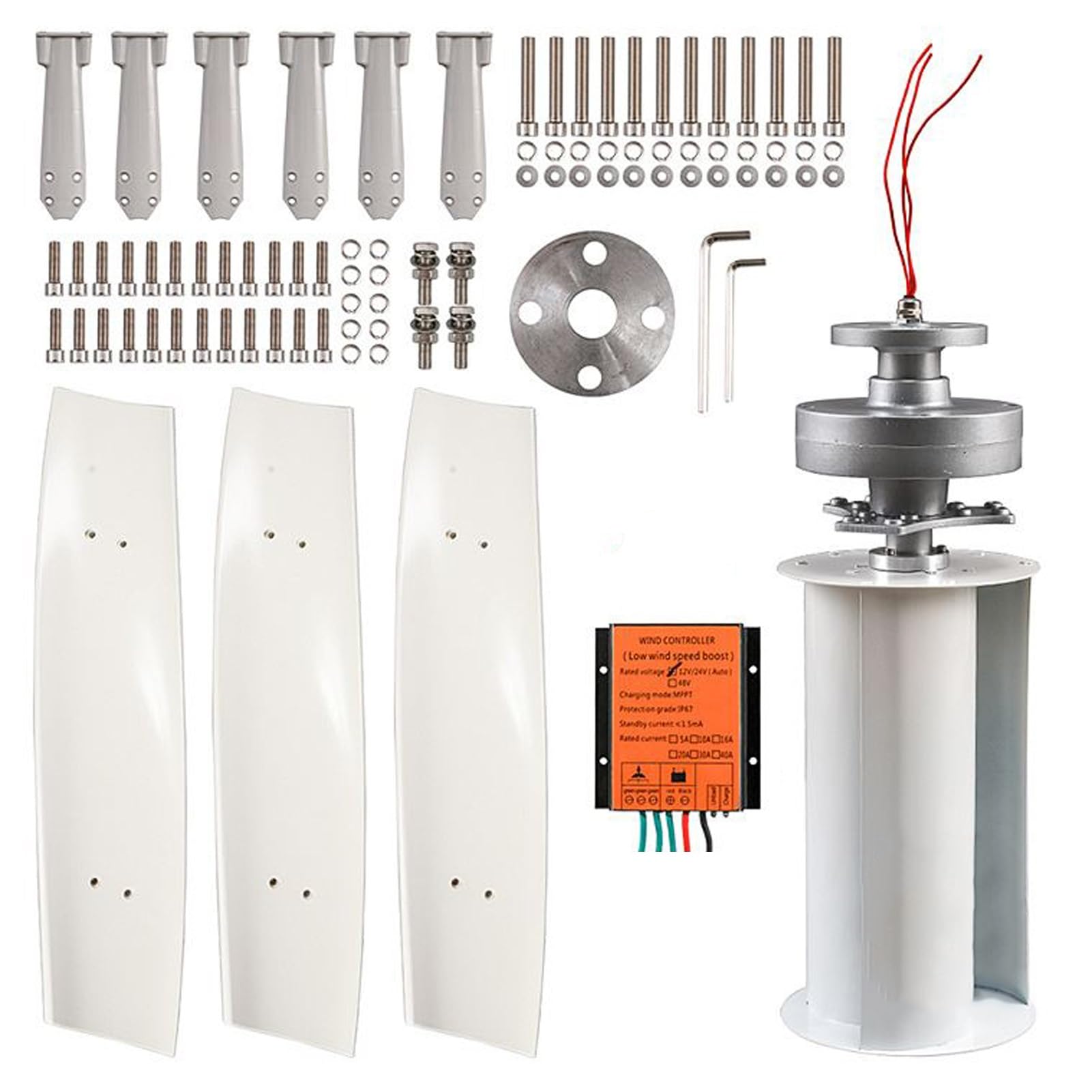 2000W Silent Veal Axis Windkraftanlage Generator Kit mit Controller & Anemometer für Zuhause, Wohnmobil, Marine - Niedrige Geschwindigkeit, rote 24V Windkraftlösung