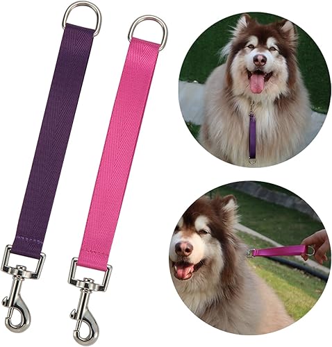 Miniatura 7 de Correa corta de entrenamiento para perros con lengüetas para entrenamiento, asa de tráfico, asa de agarre para el tráfico de mascotas (rosa y morado)