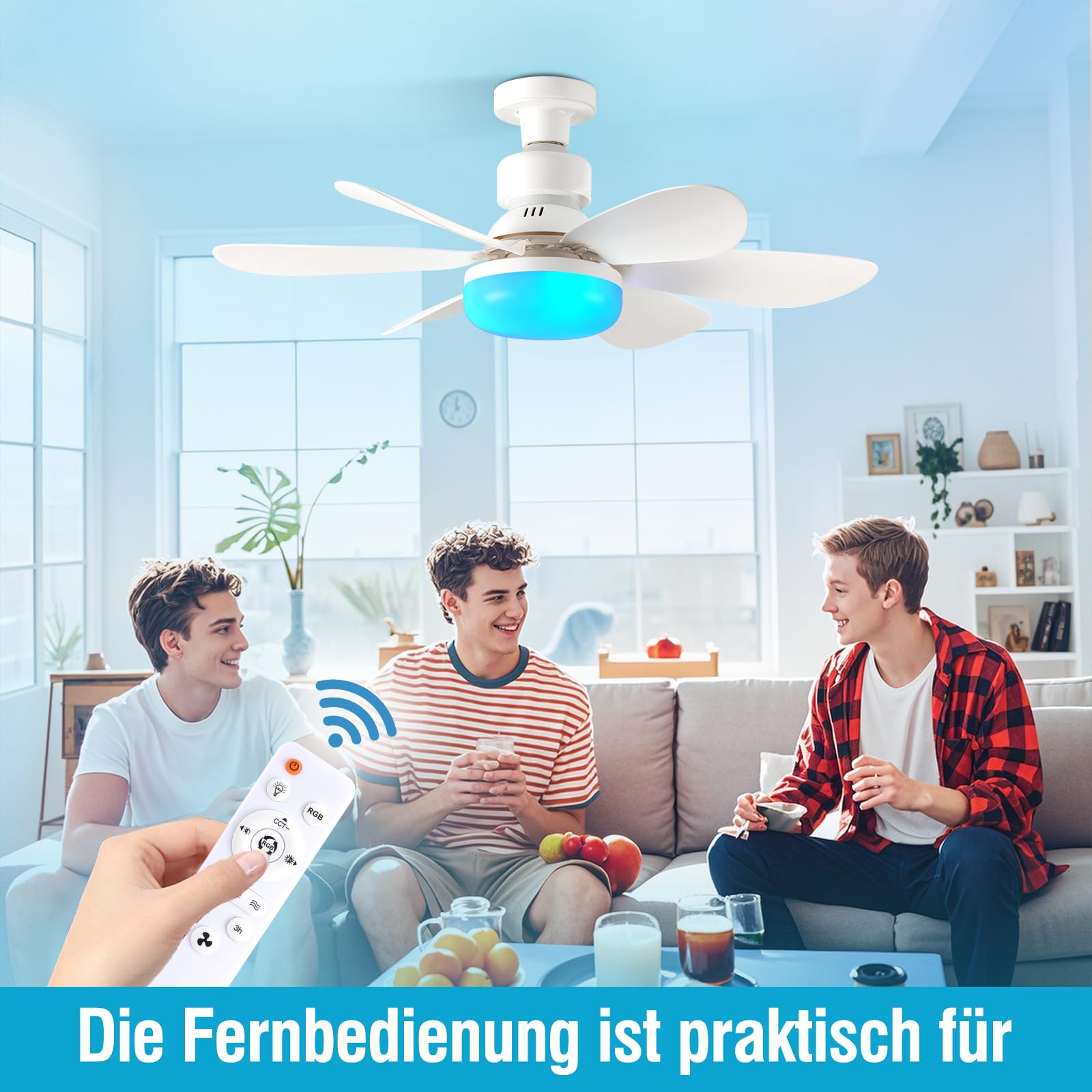 RRBEST Socket Ceiling Fan with Light and Remote, 3 Fan Speeds, Stepless Dimmable, 3 Colours, 3000K-6000K - Image 4