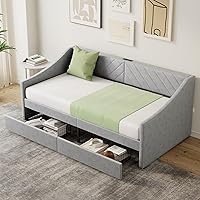 Twin Size Daybed with 2 Storage Drawers & Charging Station, Upholstered Sofa Bed Frame, Heavy Duty No Box Spring Needed, Easy Assembly