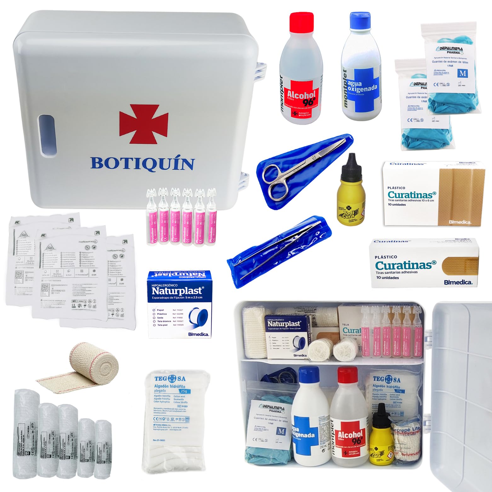 Pharma - Botiquin de Primeros Auxilios Homologado - 27x10x25 cm - Armario Pared lleno de Material Sanitario para Curas Urgentes de Emergencia en Hogar, Oficina, Caravana y Apartamento