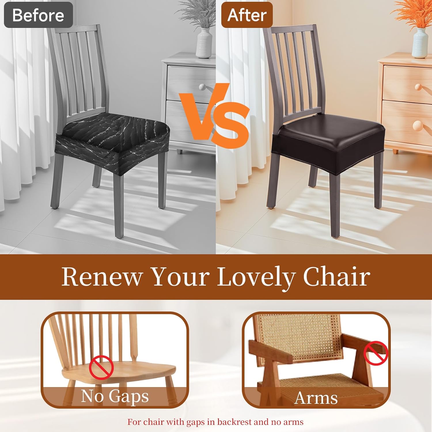 Waterproof Dining Chair Seat Covers Leather Kitchen Seat Covers, Stain Resistant Stretch Chair Seat Covers for Dining Room Chairs Set of 6, Rear Covered Washable Dining Chair Cover Dark Coffee