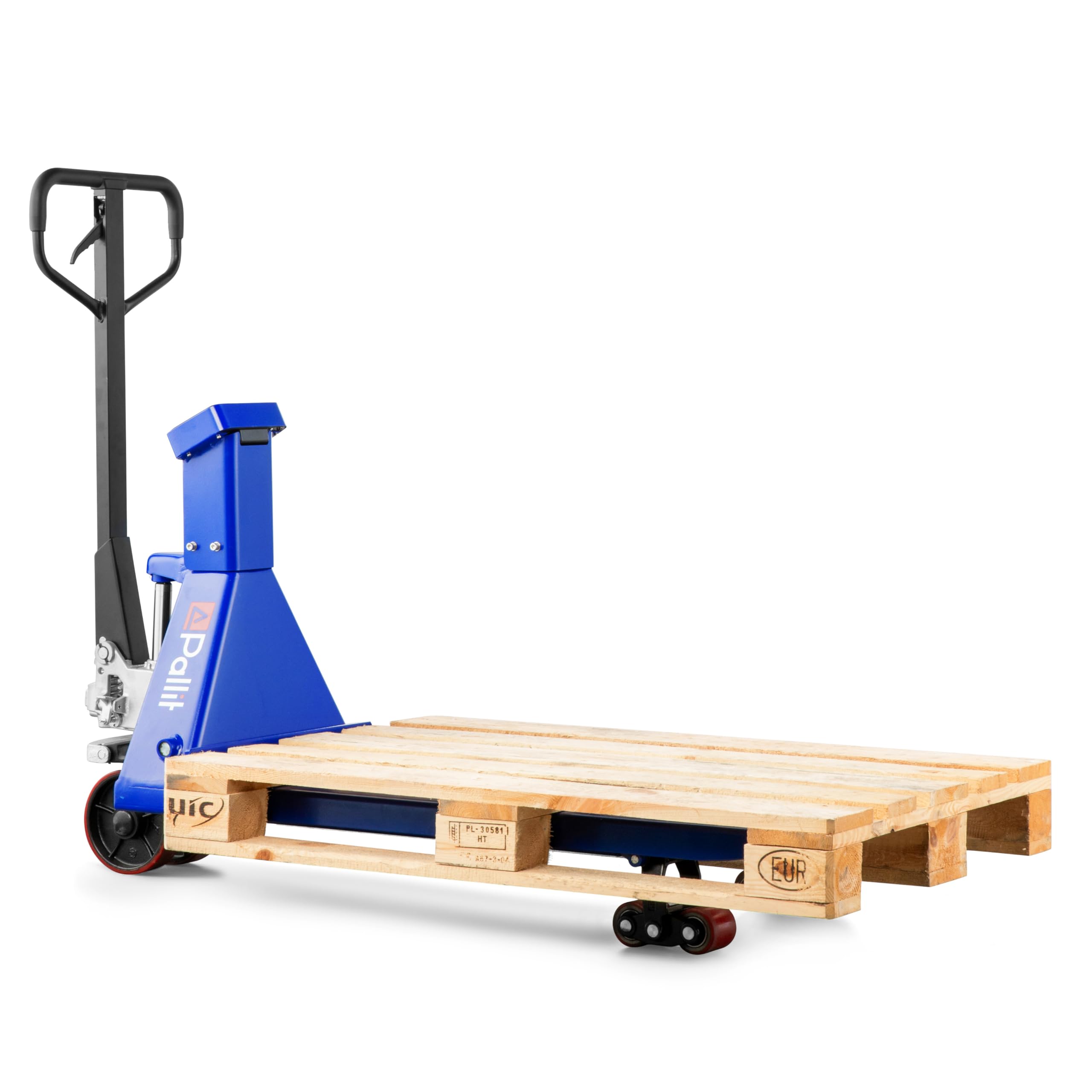 Transpaleta Profesional con báscula e Impresora 0,5 kg Pasos 2500 kg 2,0t para Europalet (1150 mm) | Solución 3 en 1 integrada con pesaje digital de 0,5 kg, impresora térmica y horquillas de 1150 mm para palés europeos