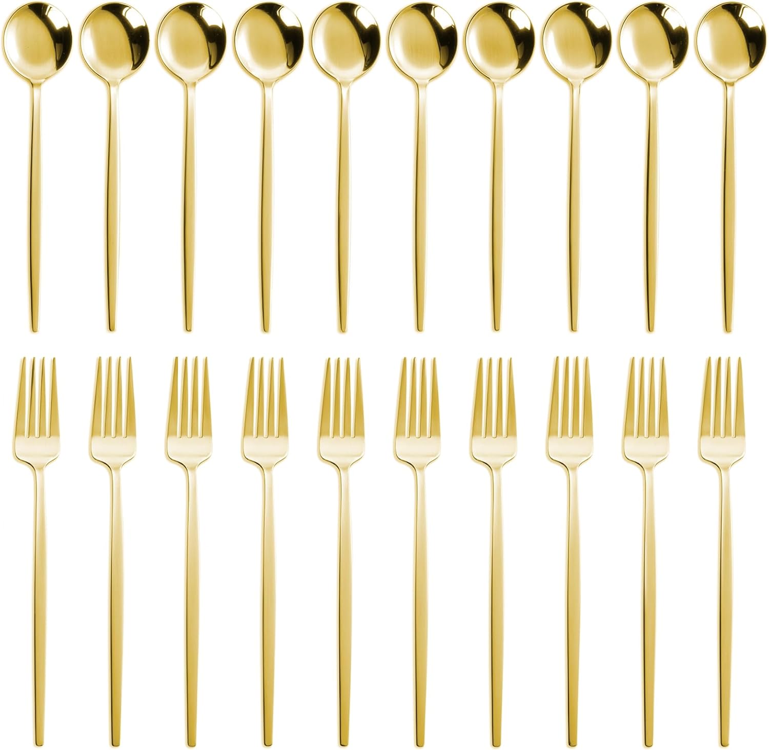 NOCCUR 20-Piece Stainless Steel Gold Spoons and Forks Silverware Set for 10 - Gold Forks and Spoons Utensils Set - Mirror Polished for Home&Party